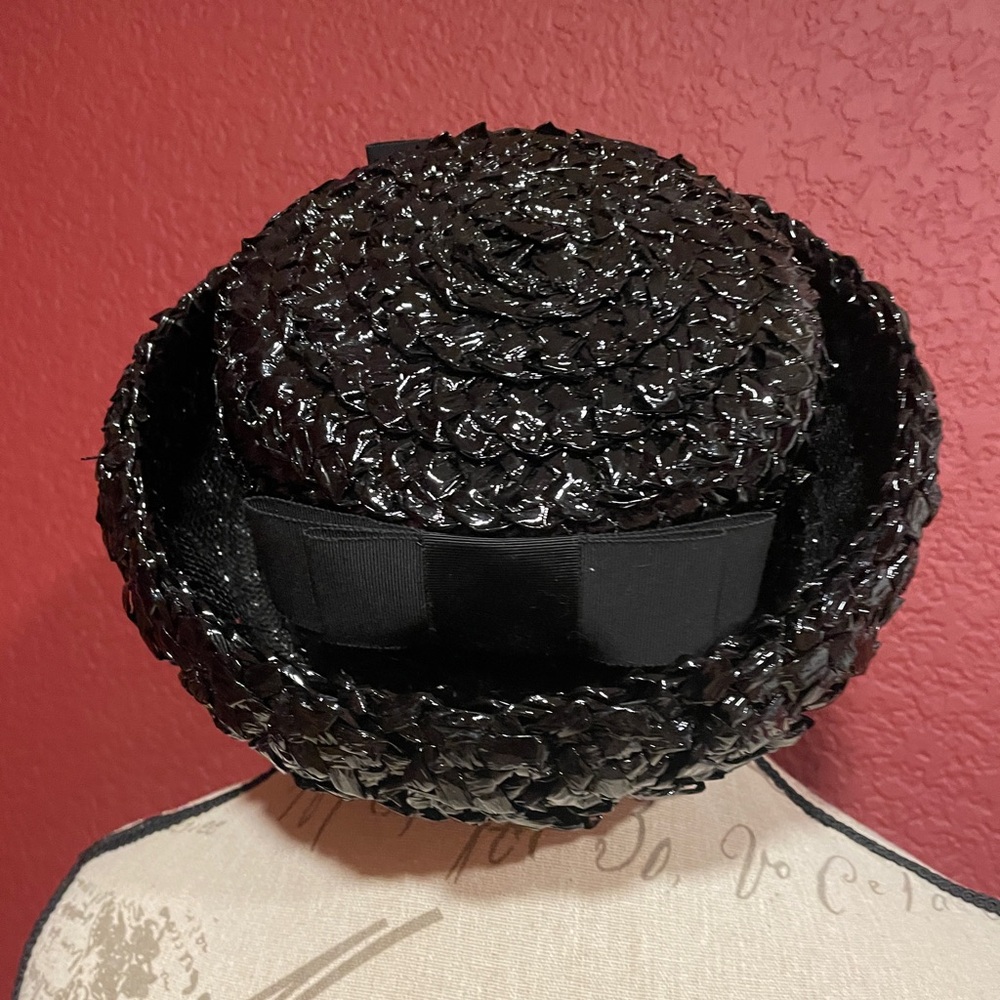 Vintage Kay & Guy Anderson NY black straw hat size 22 1/2